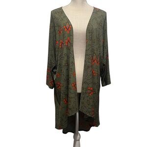 LuLaRoe Open Front Longline Kimono Cardigan Floral Boho Earthy Bold Floral Med